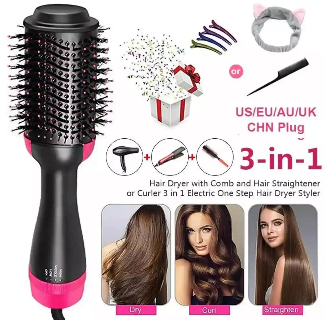 3 In 1 One Step Hair Dryer & Straightener Curler AND Fast Styling